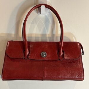 WILSON LEATHER Red Leather Handbag Shoulder Bag Zipper Magnetic Closure Purse